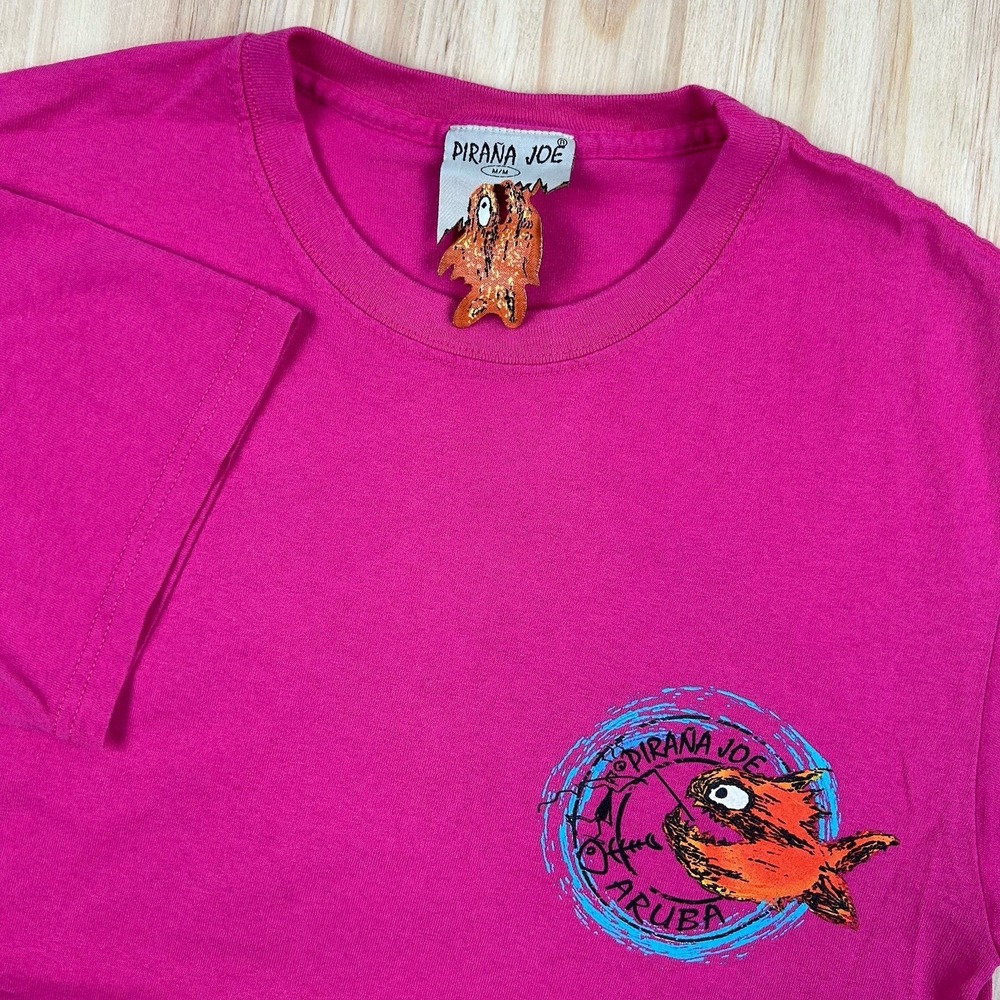 PIRANA JOE Men Shirt M Short‎ Sleeve Large Logo Front Back Pullover Crew Neck